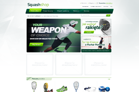 projekt strony internetowej dla Squash And Sport - sklep internetowy